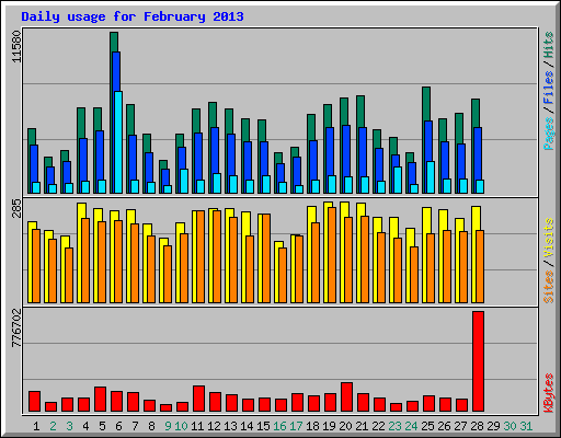 Daily usage for February 2013