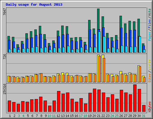 Daily usage for August 2013